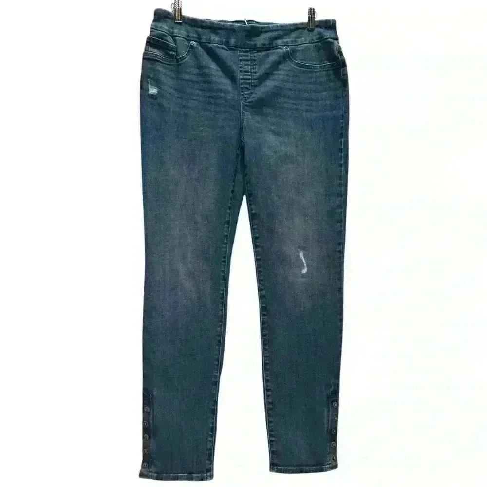 Chico's Pull on Jegging Ankle Gold Stud Dark Wash Stretch Denim Size 8T